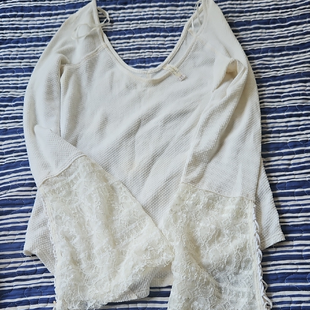 Free People Cream Lace Sleeve Blouse